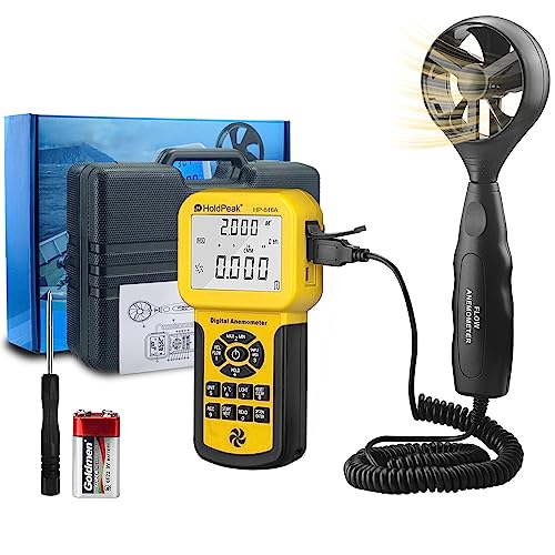 HOLDPEAK HVAC Anemometer Handheld, CFM Airflow Wind Speed Meter 100MPH, Air Flow Velocity Meter Tester Gauge with Temperature, MAX/MIN/AVG, Backlight, Memory Functions, HP-846A
