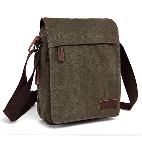 Outreo Herren Umhängetasche, Retro, Umhängetasche, Vintage, Aktentasche, aus Segeltuch, Einkaufstasche, für Schule, Laptop, Freizeit, Börse, Handtasche, grün, L, Retro, Vintage