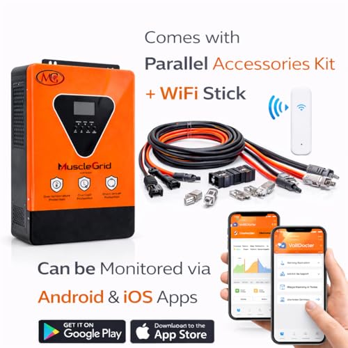 Image of MuscleGrid Titan Series 6.2kW Hybrid Solar Inverter | 48V System | 120A Battery Charger | 27A PV Input | Up to 9kW Solar Support | Parallel up to 9 Inverters | WiFi Monitoring | VoltDoctor Support App