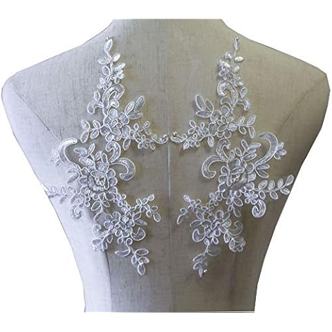 LITTLE PANDADA 1 Pair Corded Lace Applique Flower Embroidery Off White Lace Motif Sewing on Wedding Dress Accessories DIY Applique Off White Cover
