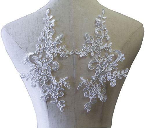 1 Pair Corded Lace Applique Flower Embroidery Off White Lace Motif Sewing On Wedding Dress Accessories Diy Applique (Off White) #TOP29