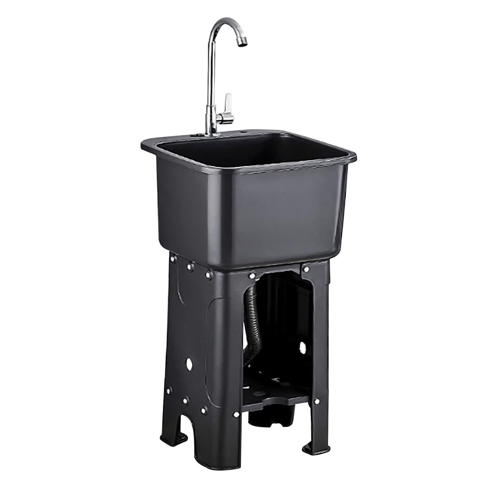 Fregadero de Servicio con Grifo Giratorio de 360°, Fregadero de Plástico Independiente con Estante de Almacenamiento, para Garaje, Laboratorio, Lavadero y Jardín(Black,40x40x76cm)