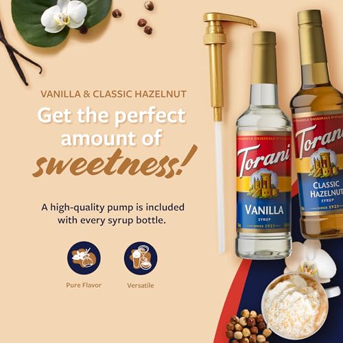 Image of Torani Syrups, Classic Hazelnut and Vanilla Syrup Variety 2-Pack, Coffee Syrups for Drinks, Pumps Included, 25.4 Fl Oz Ea