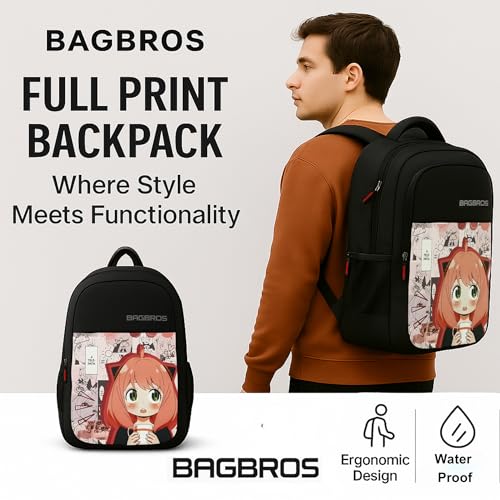 Image of Bagbros Anime Printed Backpack | 30L Spy x Family Cute ANYA Backpack | Multi-Storage Designer Laptop Backpack, School Bag, College Bag (Pink)