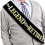 The Legend Has Retired Sash – Black and Gold Foil Retirement Sash with Large Gold Safety Pin for Women & Men. Great for Retirement Party, Events & Decorations by JPACO
