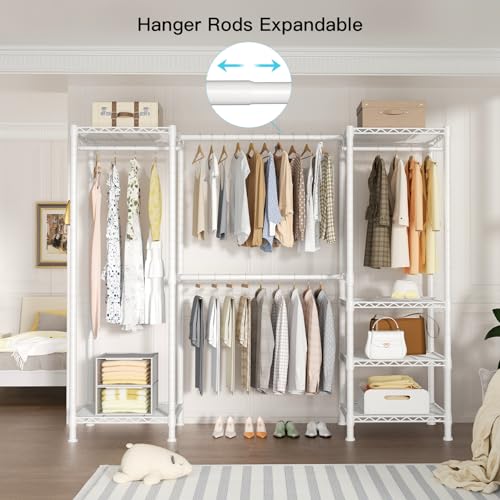 Ulif-E7-Heavy-Duty-Garment-Rack-Clothes-Organizer-and-Storage-Rack-with-Expandable-Hangers-Metal-Clothing-Rack-with-6-Wire-Shelves-523-72-W-x-145-D-x-712-H-Load-838-LBS-White Ulif E7 Heavy Duty Garment Rack Clothes Organizer and Storage Rack with Expandable Hangers Metal Clothing Rack with 6 Wire Shelves 523 72 W x 145 D x 712 H Load 838 LBS White