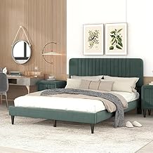 Velvet Fabric Queen Size Upholstered Platform Bed with Tufted Headboard, Upholstered Mattress Foundation, Wooden Slat Support, No Box Spring Needed, Queen Bed Frame for Bedroom/GuestroomGreen, Queen