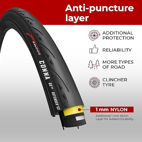 Fincci Set 700x23c Tires Road Bike with 2X Bicycle Inner Tubes 700c - Racing 23-622 1mm Puncture Proof Bike Tires & 60mm Presta Tube - 700c Bike Tire for Folding, Touring, Gravel, E Bikes, Bicycle