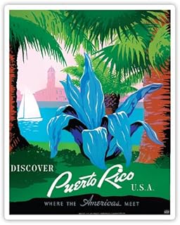 Squiddy Discover Puerto Rico Vintage Travel - Vinyl Sticker for Car, Laptop, Notebook (6" high)
