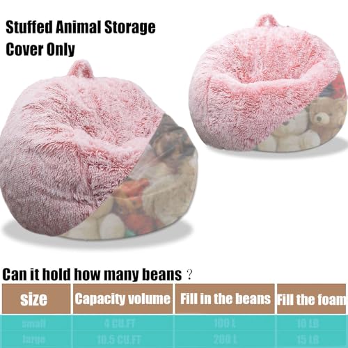 Fluffy Stuffed Animal Storage Bean Bag Chair Cover (No Filler), Faux Fur Comfy Bean Bag Cover for Organizing Plush Toys or Textile, for Adults Teens Kids Girls,Dusty Pink - Thumbnail 4