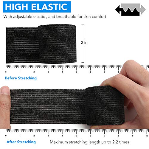 Lotfancy Self Adhesive Bandage Wrap, 6 Pack, 2'' X 5 Yards Black Cohesive Tape, Elastic Medical Adherent Tape, Non Woven First Aid Tape For Ankle Sprains & Swelling #TOP3