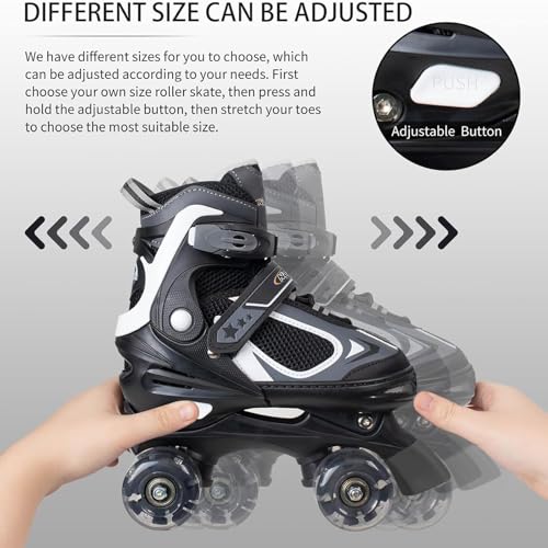 Image of Kids Roller Skates for Boys - Black for Toddler Little Kids Age 4 5 6 7- Adjustable All Light up Wheels Indoor Outdoor Sports Birthday Gift for Son and Grandson