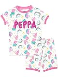 Este conjunto de pijama corta viene con un motivo, en el top y en los shorts, de Peppa Pig, arcoíris, flamingos y unicornios, con su nombre impreso en brillantina