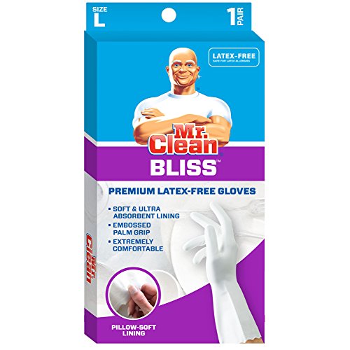 Mr. Clean Bliss Premium Reusable Latex-Free Vinyl Cleaning Gloves with Non-Slip Grip, Large