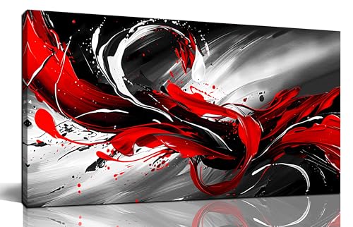 Black White and Red Abstract Print Picture Painting Large Canvas Wall Art for Living Room Bedroom Framed Canvas Wall Decor Modern Room Abstract Wall Decorations Artwork Size 20x40 Ready to Hang by SNLart - Used condition - US$42.07