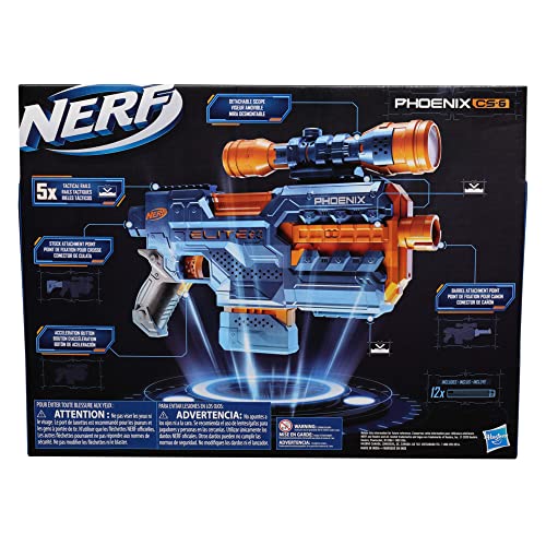 Image of NERF Elite 2.0 Phoenix Cs-6 Motorized Blaster, 12 Darts, 6-Dart Clip, Scope, Tactical Rails, Multicolor