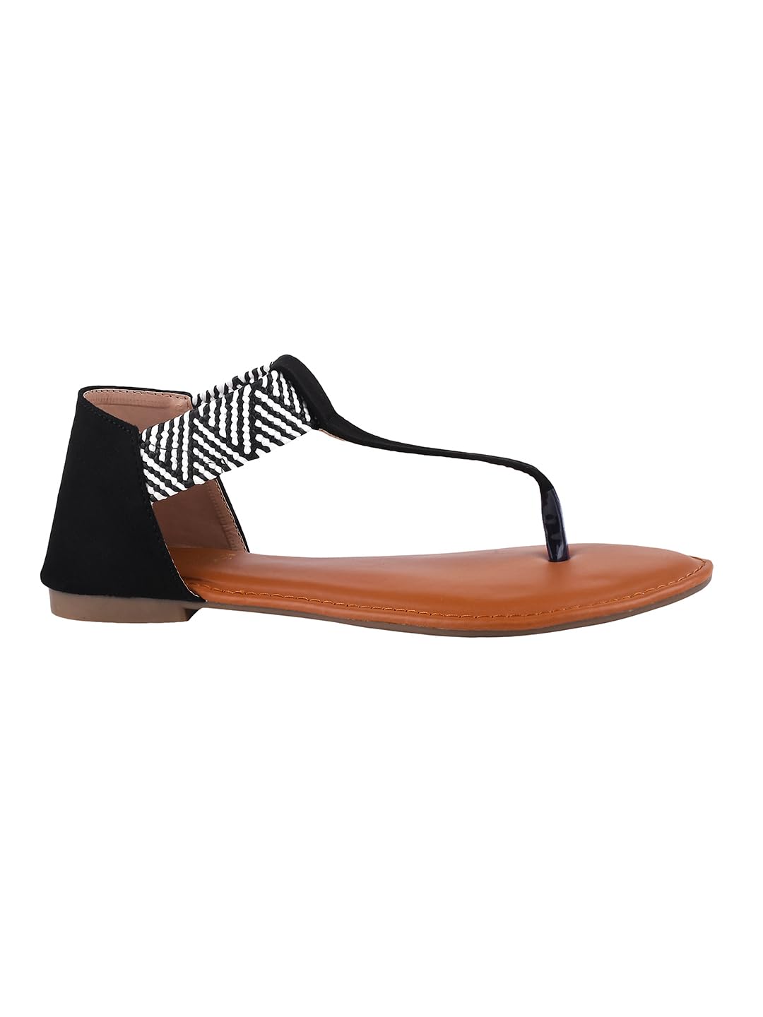 Women's Ethnic Style T-Strap Sandals Chevron Ankle Strap Flats for Casual & Festive Comfortable & Stylish Party-picture-29