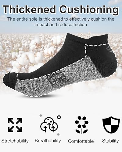 YSense Womens Ankle Socks Cotton Athletic Running Cushioned Sole Socks With Tab 6 Pairs3