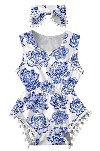 Image of Ahegao 0-24 Months Baby Floral Romper Toddlers Outfits Infant Playsuits + Headband Jumpsuit