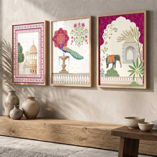 Image of kotart Indian Madhubani Wall Decoration | Madhubani Art Painting With Frame For Living Room Bed Room Hotel Wall Decor Digital Reprint Set of 3 (20x30 Inch)