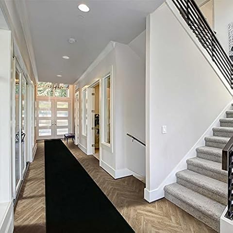 runrug Carpet Runner Rug - For Hallway, Kitchen Floor, Corridor - Width 60cm x 510cm Long - Black Plain Cover