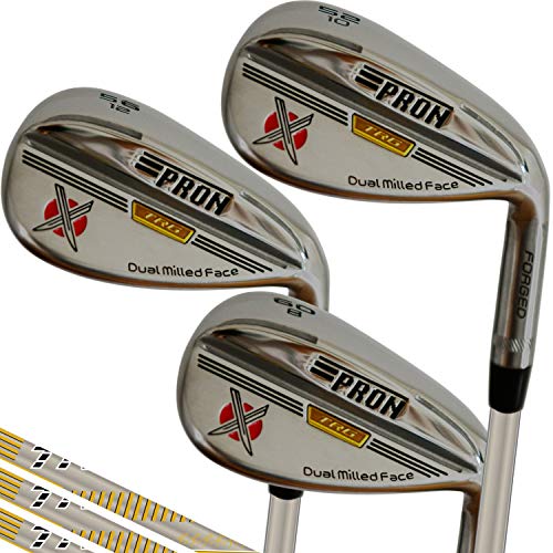 Japan Pron USGA R A Rules Wedge Mens Golf Club Set, 2021 TRG Model, CNC Milled Face, Chrome Finish, 52 56 60 Degree, 10 12 8 Bounce, Graphite Shaft, Pack of 3
