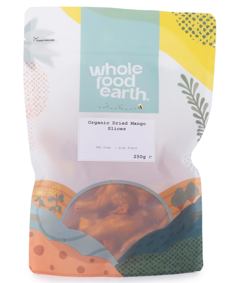Wholefood Earth Organic Dried Mango Slices – 250 g | GMO Free | Vegan | High Fibre | Certified Organic