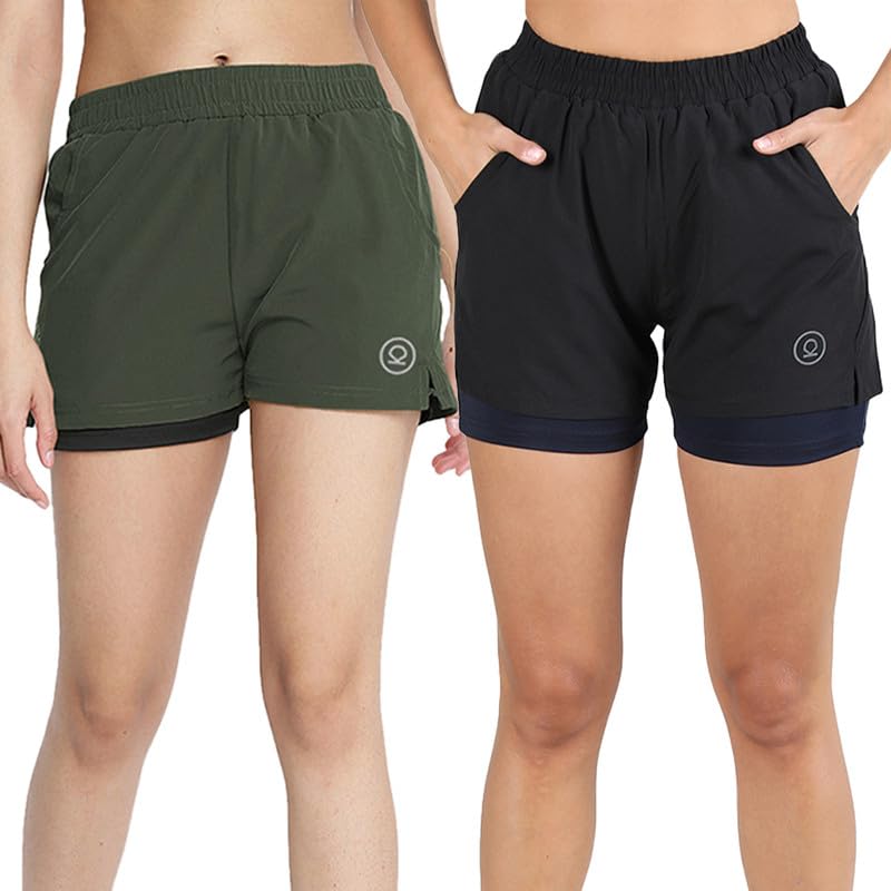 Image of CHKOKKO Double Layered Sports Combo Gym Workout Running Shorts for Women