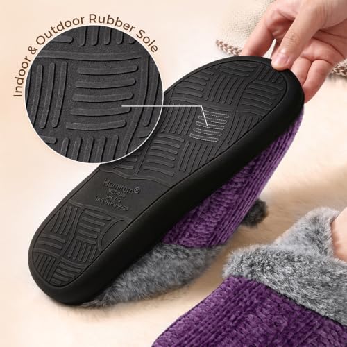 Image of Slippers for Women Fuzzy House Slip on Indoor Outdoor Bedroom Home Shoes | Furry Fleece Lined Ladies Comfy Memory Foam Female Anti-Skid Rubber Hard Sole