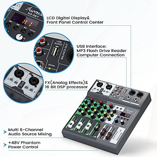 Asmuse Mixeur audio 4 canaux, mini console de mixage portable avec USB, interface sonore numérique portable pour enregistrement/scène/diffusion DJ - Image 5