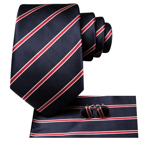 Image of Dubulle Mens Paisley Striped Tie Woven Necktie for Men and Handkerchief Cufflinks Set Wedding Formal Business