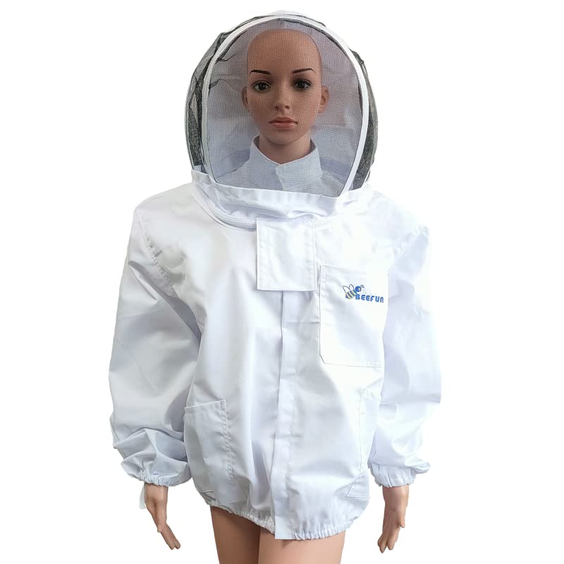 Chaqueta profesional de abeja con capucha de velo de esgrima, color blanco, tela de algodón, para apicultura (3XL)