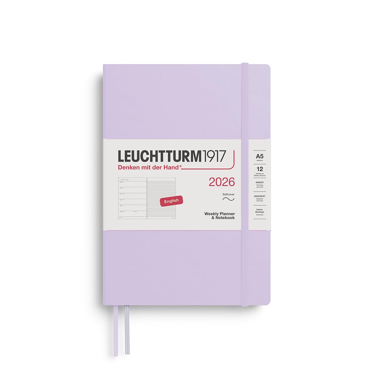 LEUCHTTURM1917 372672 Weekly Planner & Notebook Medium (A5) 2026, Softcover, 12 Months, Lilac, English