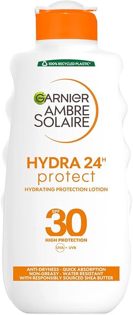 Garnier Ambre Solaire Hydra 24 Hour Protect Hydrating Protection Lotion SPF30, High Sun protection Factor 30, Water Resistant Sunscreen, with Shea Butter, UVA & UVB Protection, 200ml