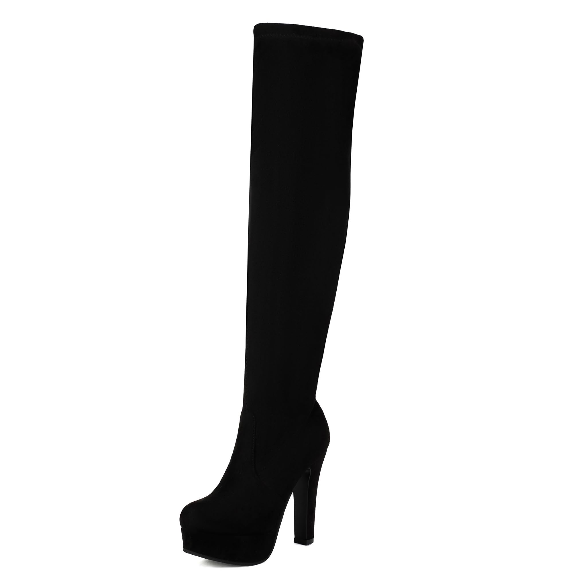 Gicoiz Women Round Toe Elegant Over Knee Suede Stretch Boots