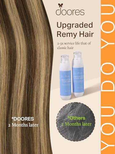 Image of DOORES Human Hair Extensions Sew in, 20 Inch 120g Balayage Chocolate Brown to Caramel Blonde, Weft Hair Extensions Straight