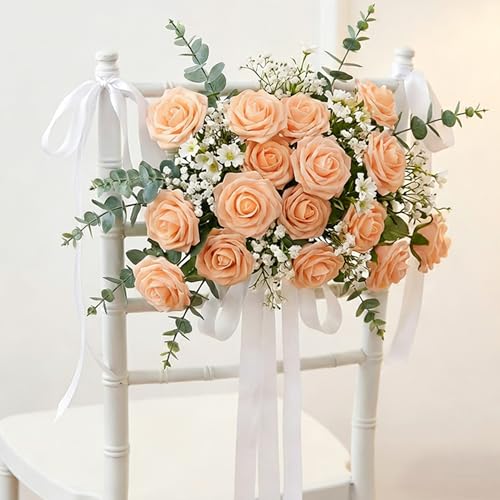 Image of 100Pcs Real Looking Orange Artificial Rose Flower Heads, Foam Fake Roses for DIY Wedding Decorations Baby Shower Centerpieces Home Party Valentine's Day Mother's Day Decor