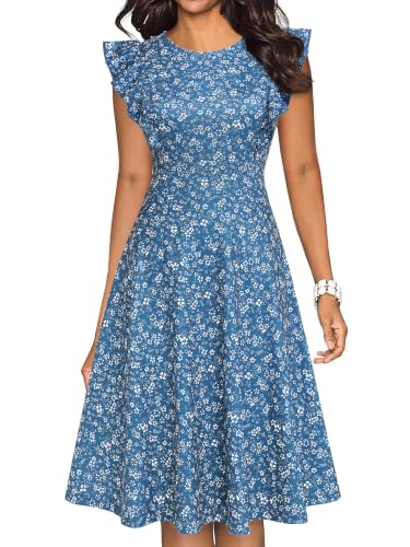 Image of YATHON Women's Vintage Ruffle Sleeve Floral A Line Cocktail Party Dresses