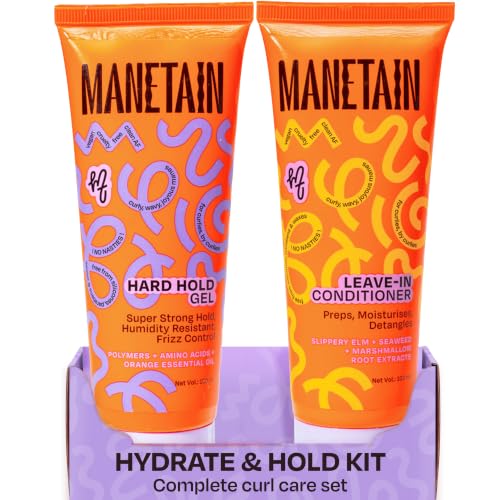 Image of MANETAIN Hydrate & Hold Curl Kit | Leave-in Conditioner 100ml & Hard Hold Gel 100ml for Curly Hair | Long-Lasting Definition, Frizz Control & Moisture for All Hair Types | Vegan, Paraben-Free, CG-Friendly Styling Duo
