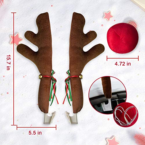 Car Christmas Reindeer Antler Decorations, Vehicle Christmas Car Decor Kit with Jingle Bells Rudolph Reindeer and Red Nose, Auto Accessories Decoration Kit Best for Car SUV Van Truck, Xmas Gift Set - Thumbnail 4
