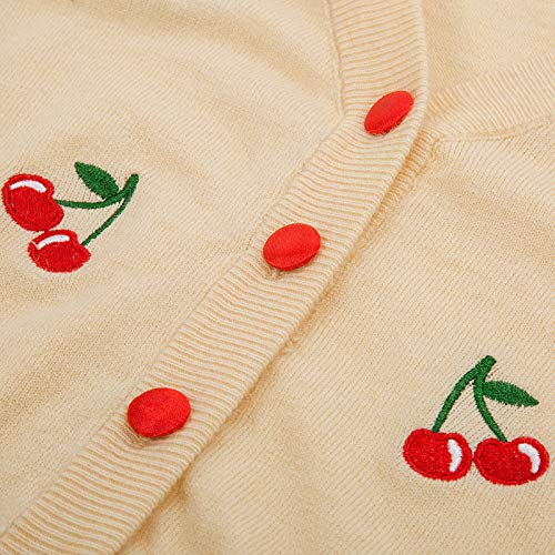 Image of Belle Poque Women's 3 /4 Sleeve V-Neck Button Down Cherries Embroidery Cropped Cardigan Sweater Coat