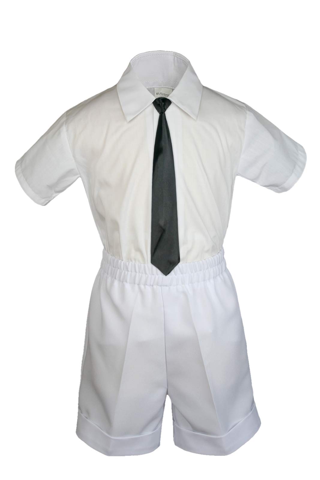 MILLTEX 3 Pieces Set Formal Party Wedding Color Satin Necktie Shirt White Shorts Set New Born Baby Boy Toddler Sm-4T (M (6-12 Months Old), Black)