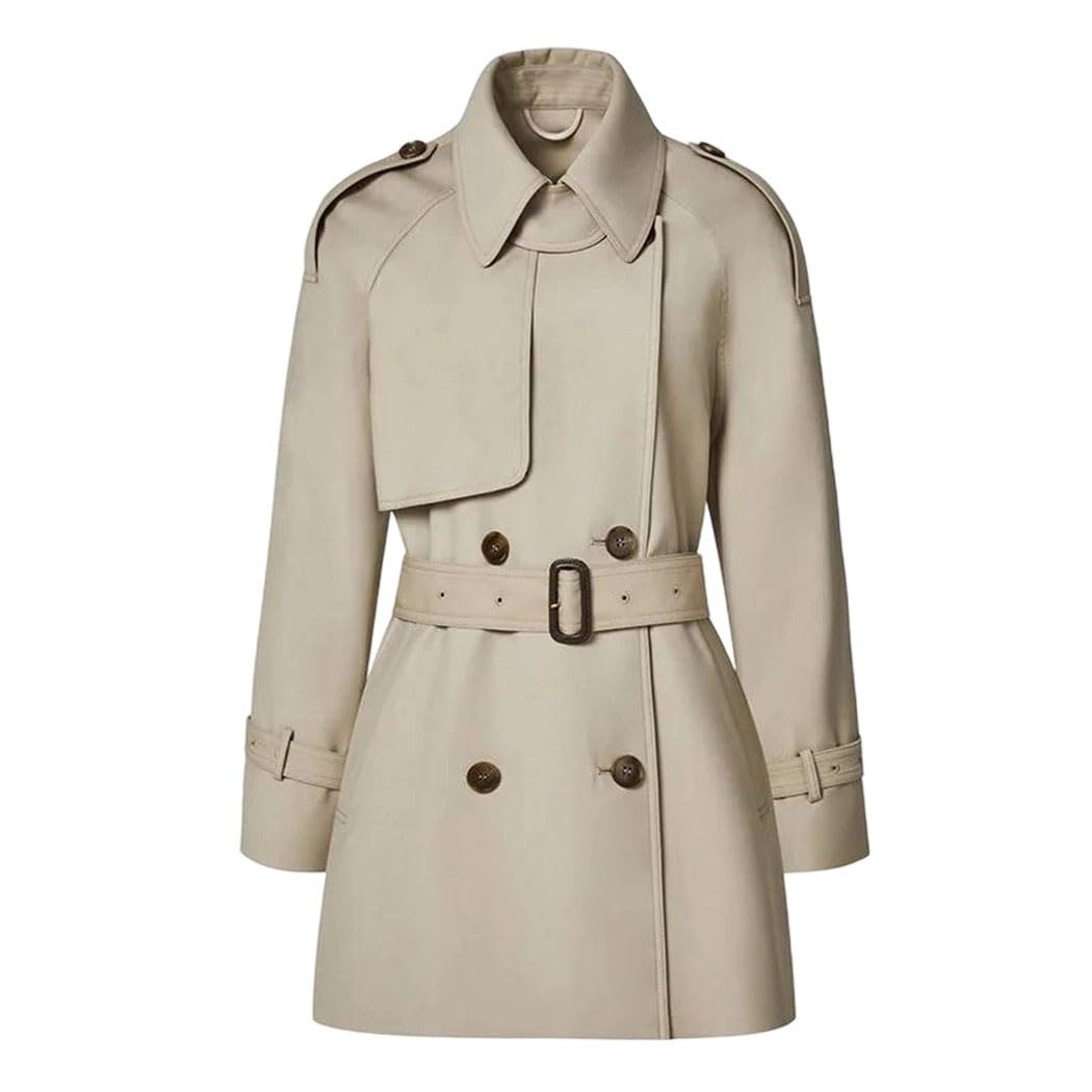 Womens Trench Coat Mid Length Double Breasted Solid Color Spring Autumn Slim Petite Casual