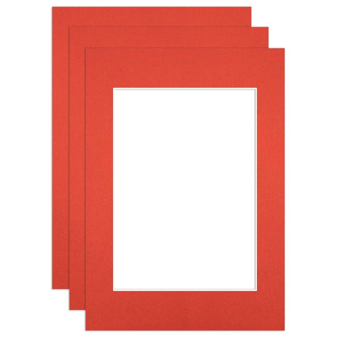 Procut Global A5 Poppy Red Picture Mounts to Fit A6 Aperture - Precision Cut Cardboard Photo Mount - Ideal for Frames, Prints, Artwork & Certificates - Sizes & Colours Available - 3 Pack