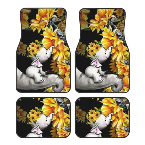 Tapis de voiture imprimé éléphants et tournesols pour une conduite zen
