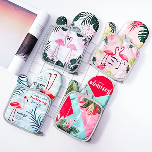 Koonafy Oven Mitts And Pot Holders Sets For Kitchen Polyester Cotton Cute Flamingo Oven Mitts Anti-Scald Bakeware Saucepan (Red) #TOP5