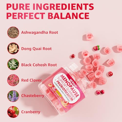 Image of Menopause Probiotics Filled Gummies for Women, Sugar Free Menopause Supplement Gummy with Ashwagandha, Dong Quai & Black Cohosh for Hot Flashes, Night Sweats, Mood Swings, Gut Health - Vegan, 120Cts