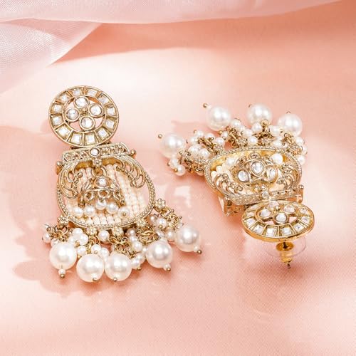 Image of Rubans Long Dangler Earrings Kundan & Pearl Ethnic Jewellery Gift for Women & Girls