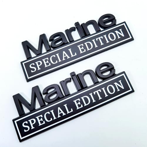 Image of Marine Edition 3D Metal Emblem Car Decals, Special Edition Badge Letters, 2 Pieces (Black /White, Marine)