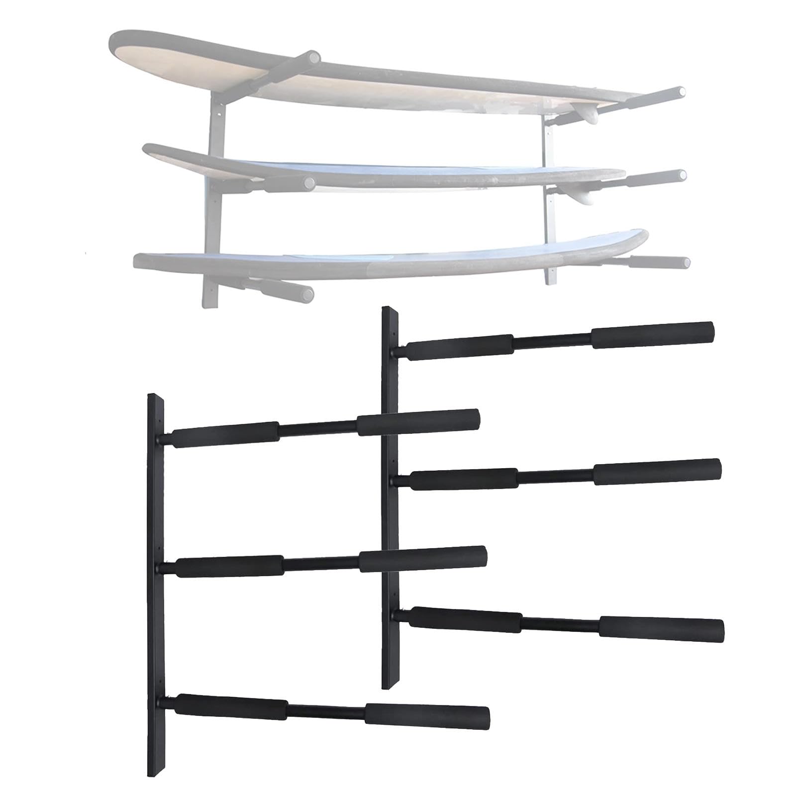MTTXY Estante de Pared para Almacenamiento de Montaje en Exhibición para 3 Tablas de Surf/Sup/Tablas de Snowboard/patinetas, Capacidad de Estantes de Almacenamiento de Pared de 120 Libras